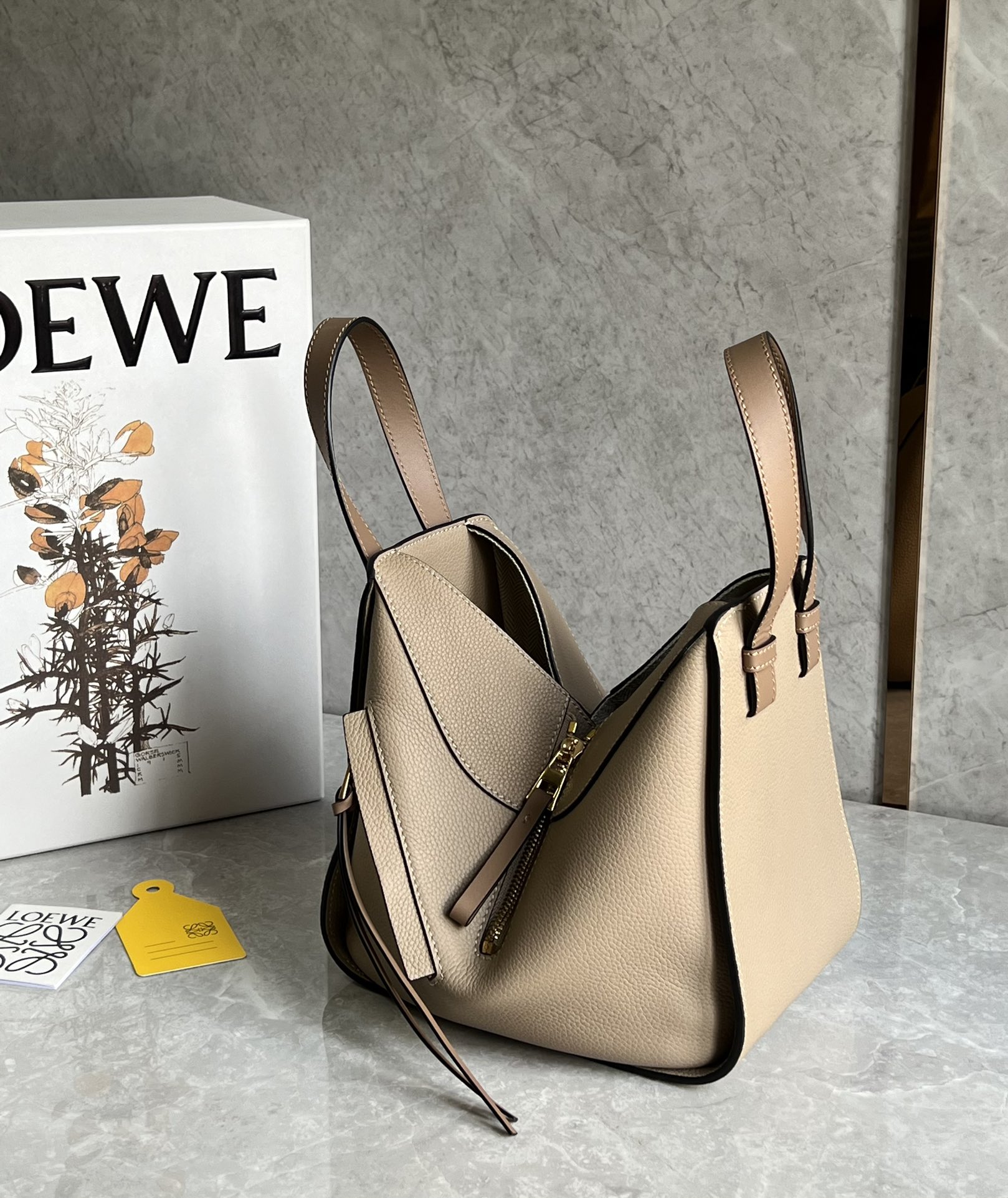 Loewe Compact Hammock Bag in Soft Grained Calfskin Khaki